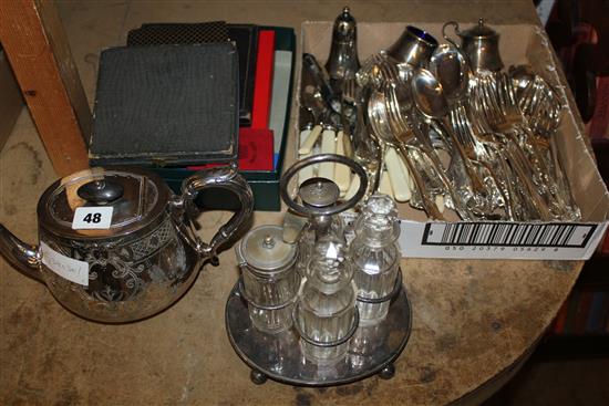 Qty of mixed plated cutlery, etc